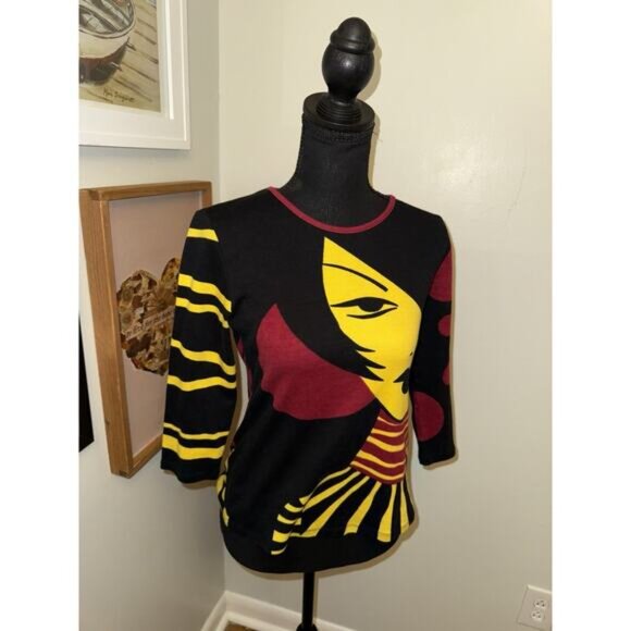 Rare Vintage Graphic Sweater Shirt Noun Paris Woman Face Large 3/4 Sleeve Euro - Picture 3 of 6